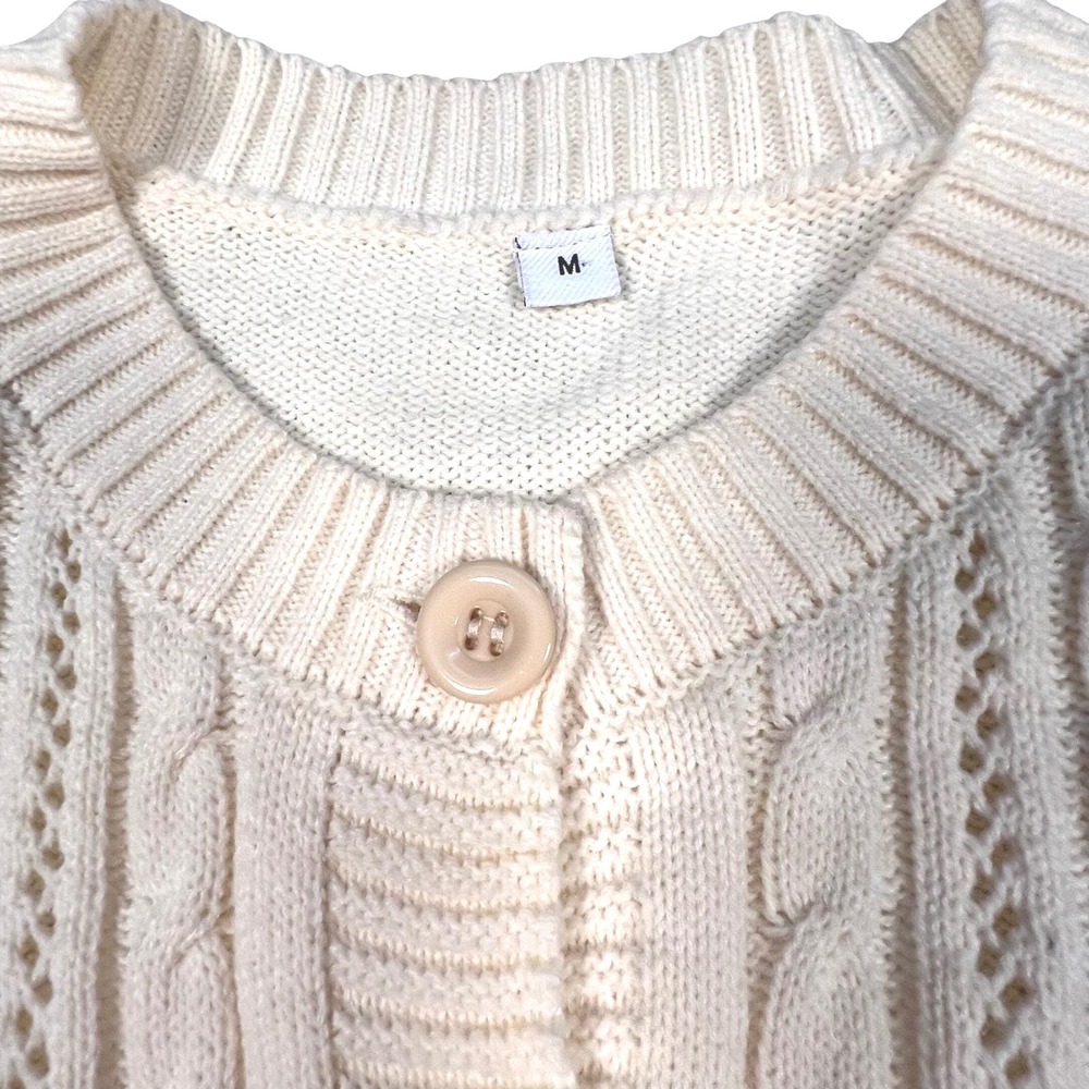 Vintage Cream Cable Knit Button Up Cardigan Sweater M - Picture 3 of 3